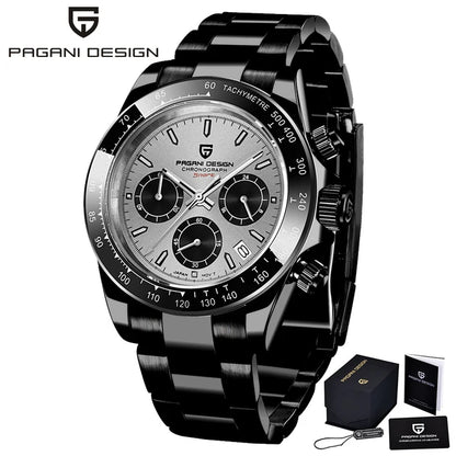 40mm Men's Quartz Chronograph Watch with Sapphire Crystal and Waterproof Design