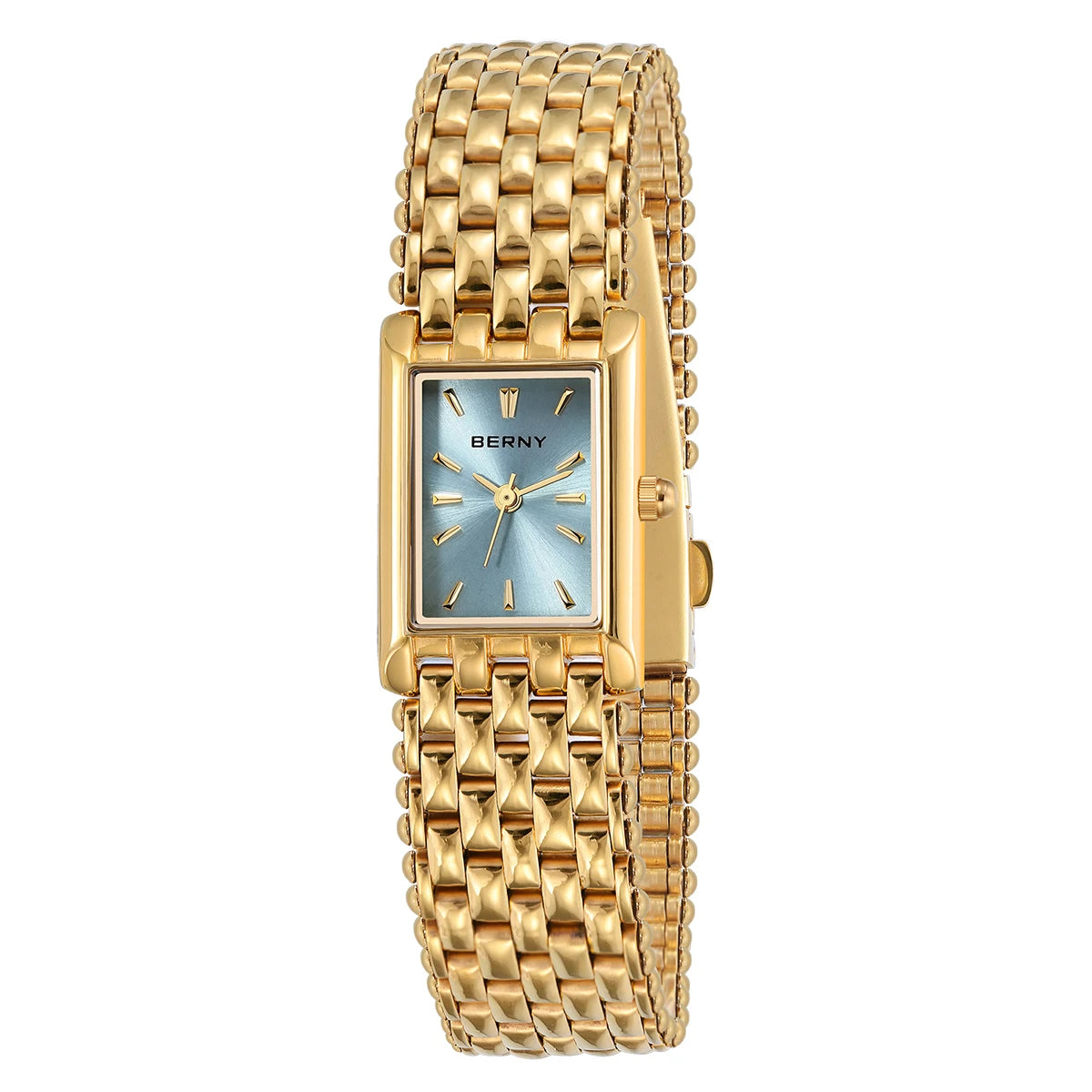 Burgundy Red Luxury Women's Quartz Square Watch with Stainless Steel Band