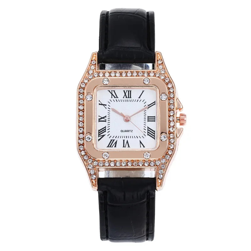 Elegant Rhinestone Square Women’s Waterproof Quartz Watch