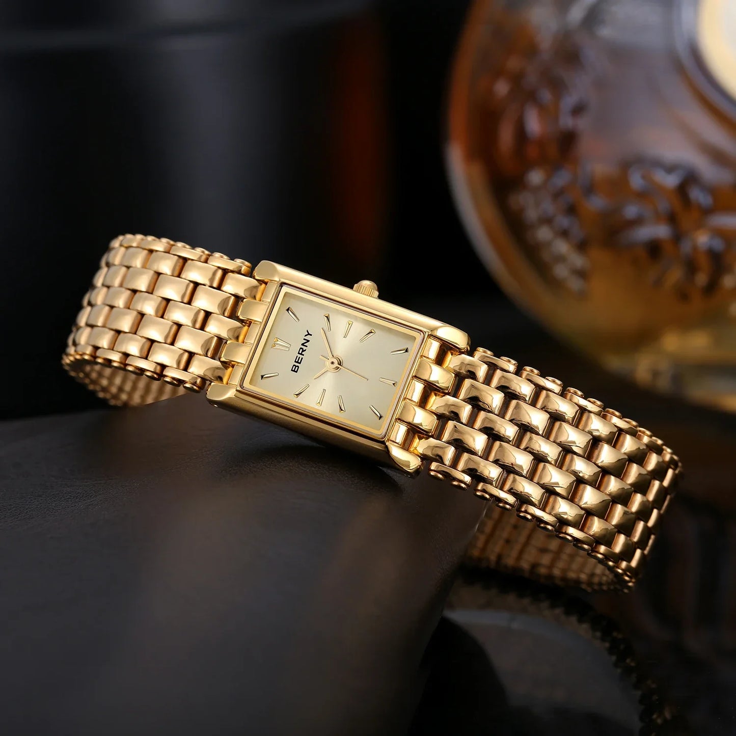 Luxury Gold Square Women's Quartz Watch - Elegant Stainless Steel Design