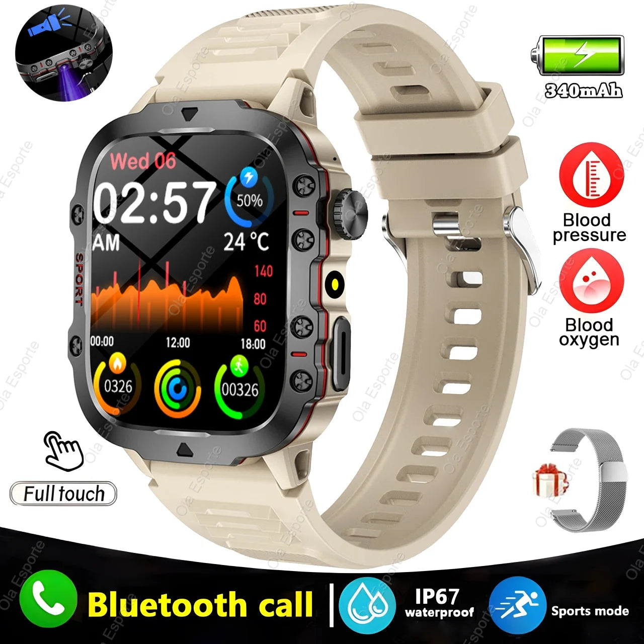 Strap Wise Military Smartwatch with GPS, Waterproof Fitness Tracker, and Bluetooth Calling