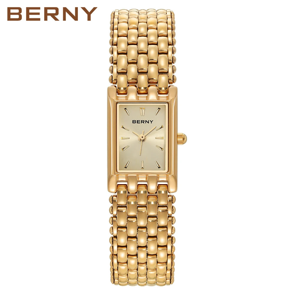Luxury Gold Square Women's Quartz Watch - Elegant Stainless Steel Design
