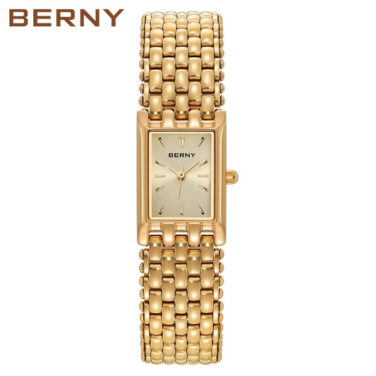Luxury Gold Square Women's Quartz Watch - Elegant Stainless Steel Design