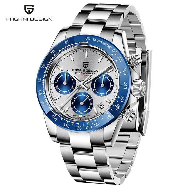 40mm Men's Quartz Chronograph Watch with Sapphire Crystal and Waterproof Design