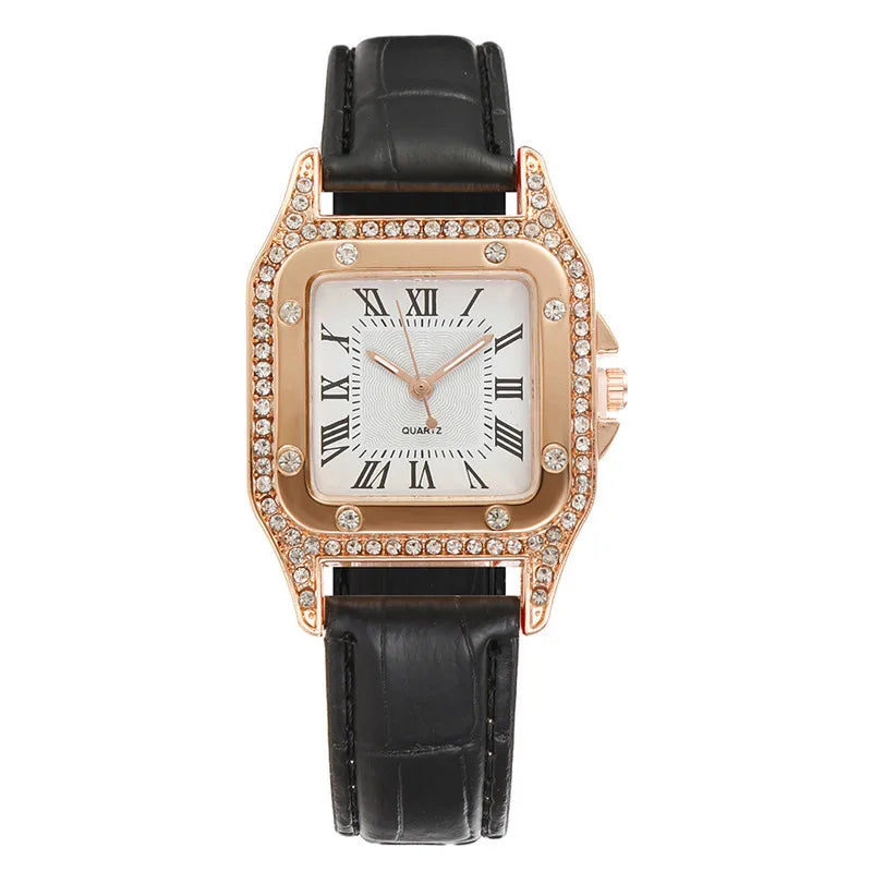 Elegant Rhinestone Square Women’s Waterproof Quartz Watch