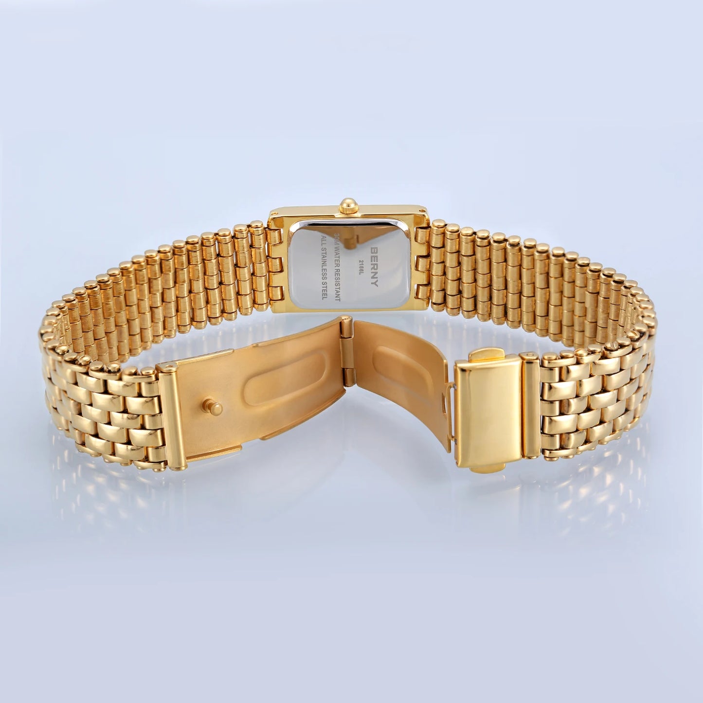 Luxury Gold Square Women's Quartz Watch - Elegant Stainless Steel Design