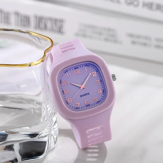 Cute Pink Square Quartz Watch for Women and Girls