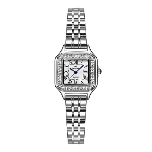 Elegant Square Women's Watch with Diamond Dial and Stainless Steel Strap