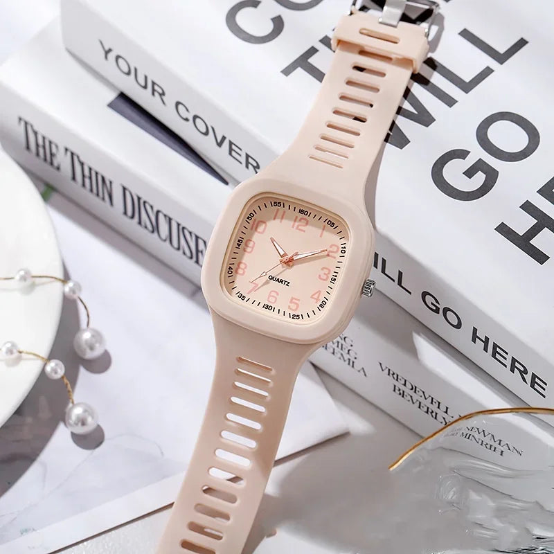 Cute Pink Square Quartz Watch for Women and Girls