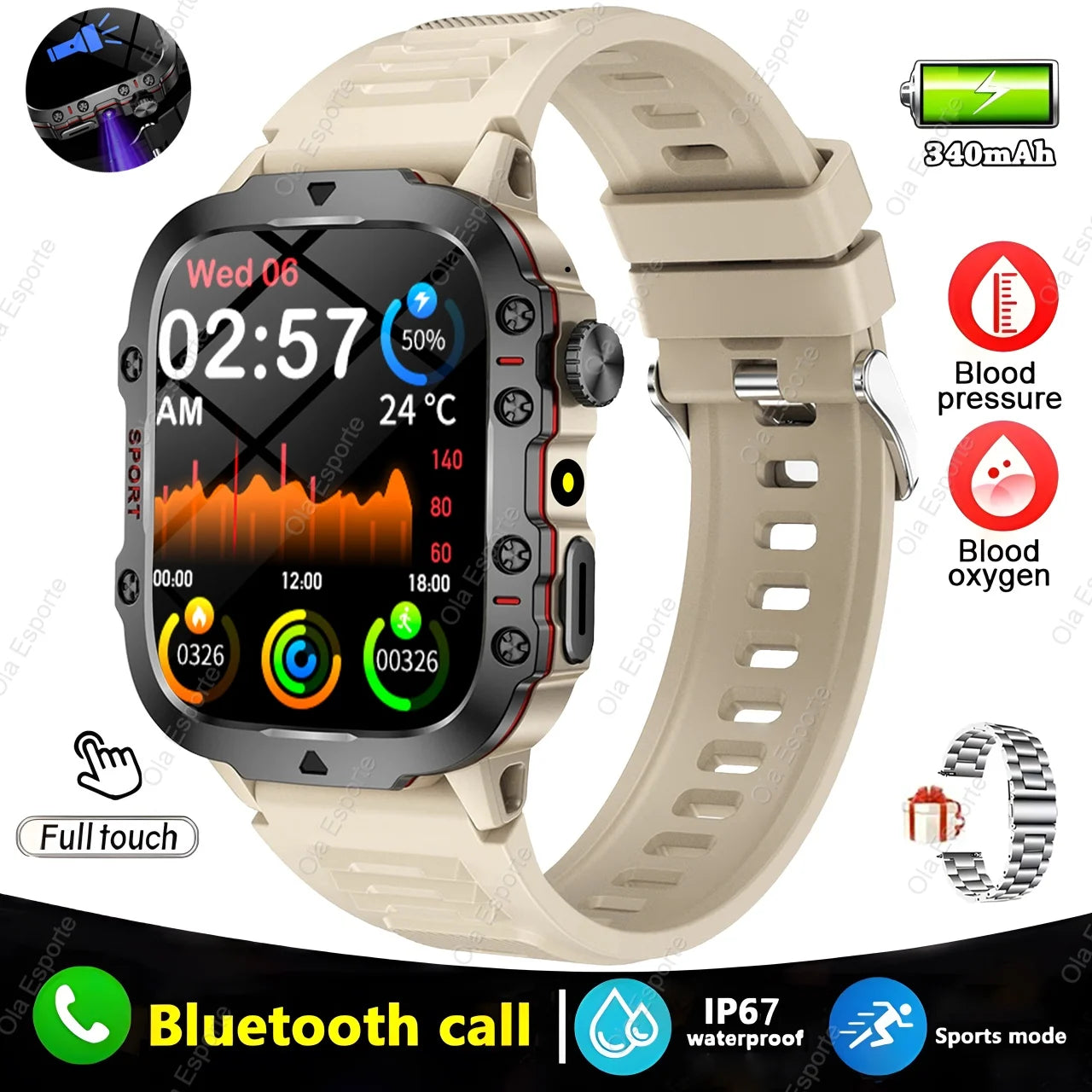 Strap Wise Military Smartwatch with GPS, Waterproof Fitness Tracker, and Bluetooth Calling