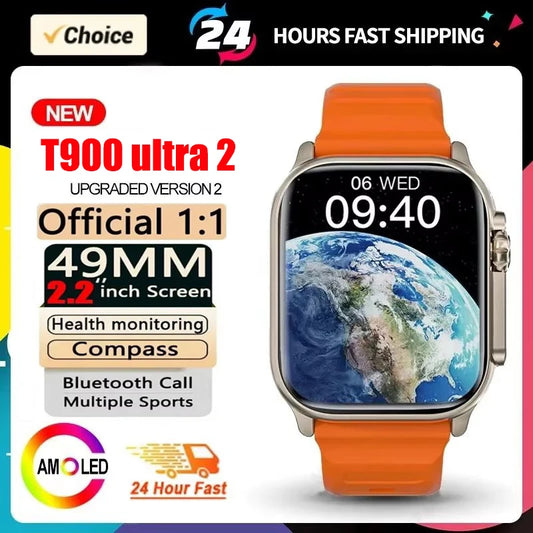 Strap Wise T900 Ultra 2 Smart Watch - 49mm AMOLED Display, Waterproof, Fitness Tracker, Bluetooth 5.0