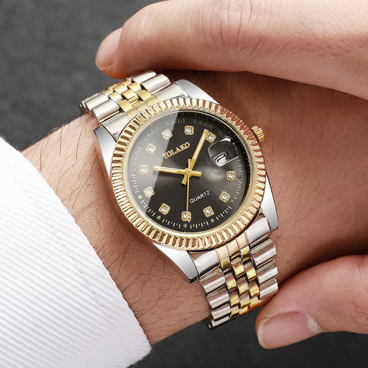 Luxury Quartz Business Watch for Men and Women with Rhinestones